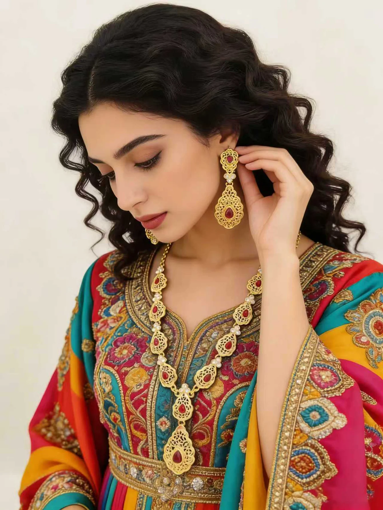Middle Eastern Luxury Vintage 2-Piece Necklace Earrings Set Hollow-Out Design Bridal Wedding Party Festival Must-Have Gift