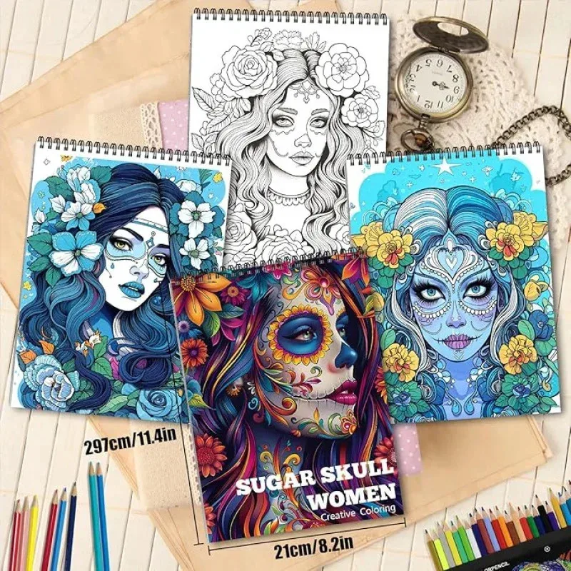 Adult Women's Relaxation Spiral-Bound Single-Sided Coloring Book: 24 Pages of Arts, Crafts & Skull Designs thumbnail 2