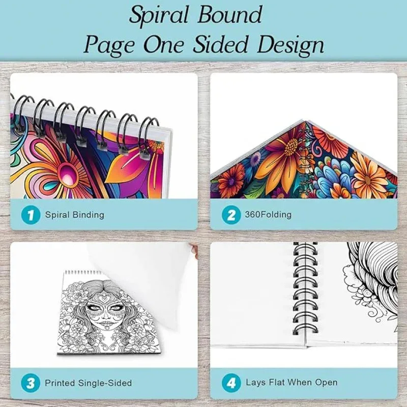 Adult Women's Relaxation Spiral-Bound Single-Sided Coloring Book: 24 Pages of Arts, Crafts & Skull Designs thumbnail 5