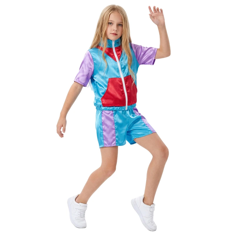 80s 90s Kids Disco Costumes Hip Hop Street Dance Leotards School Sports Short-Sleeve Shorts Pop Dance Festival Performance Wear thumbnail 4