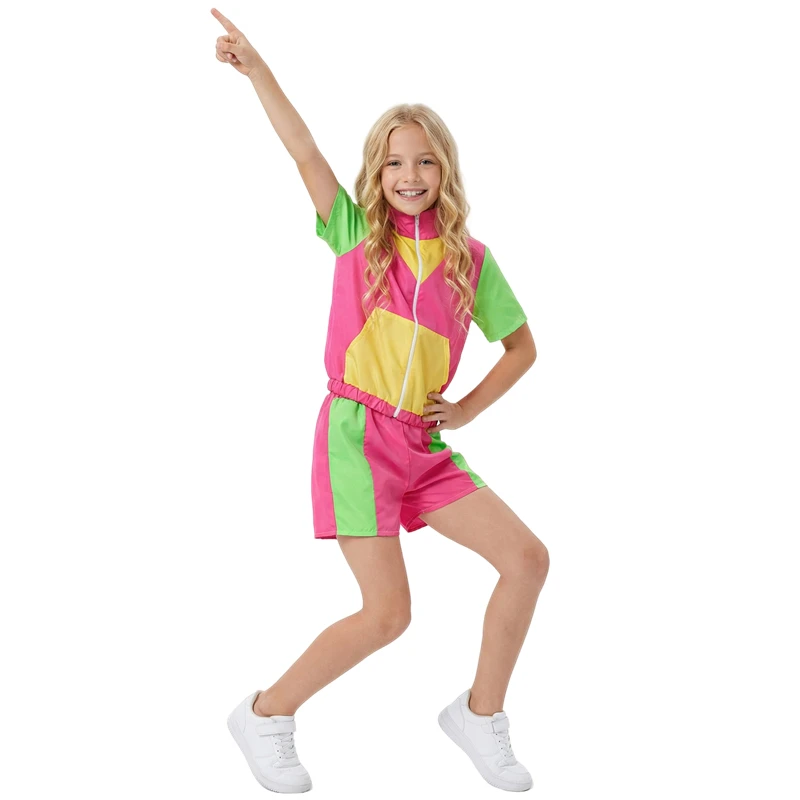 80s 90s Kids Disco Costumes Hip Hop Street Dance Leotards School Sports Short-Sleeve Shorts Pop Dance Festival Performance Wear thumbnail 3