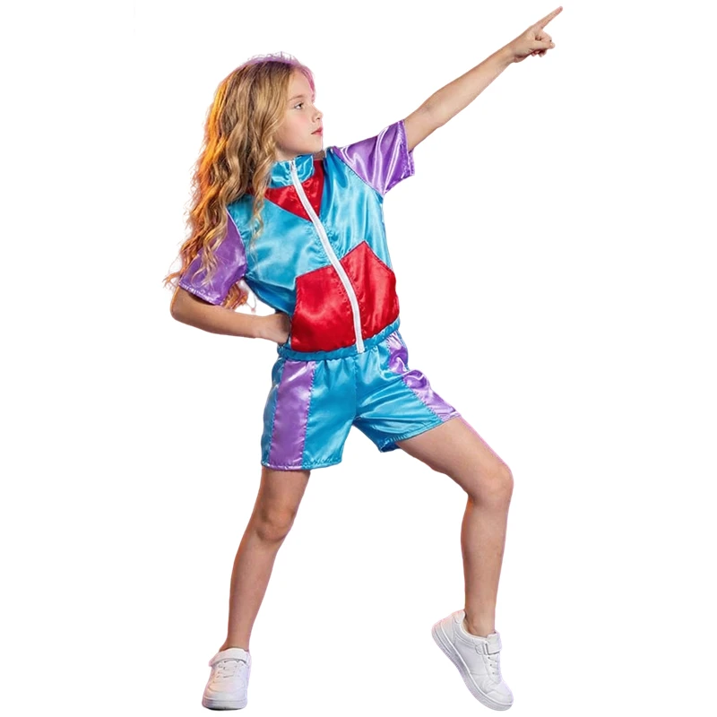 80s 90s Kids Disco Costumes Hip Hop Street Dance Leotards School Sports Short-Sleeve Shorts Pop Dance Festival Performance Wear thumbnail 2