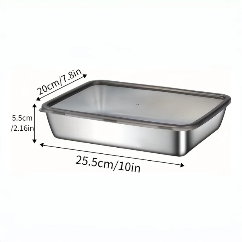 2pcs Stainless Steel Food Storage Container Rectangle Dish with Cover Noodles Fruit Tray Lunch Box Thick Refrigerator Plate thumbnail 4