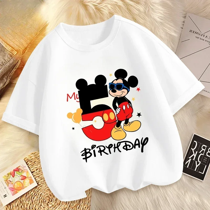 Mickey Mouse Baby Cotton T Shirt Disney Cartoon Boy Birthday Clothes Girl Tees Shirt Clothes Anime Kawaii Tops Baby Clothing