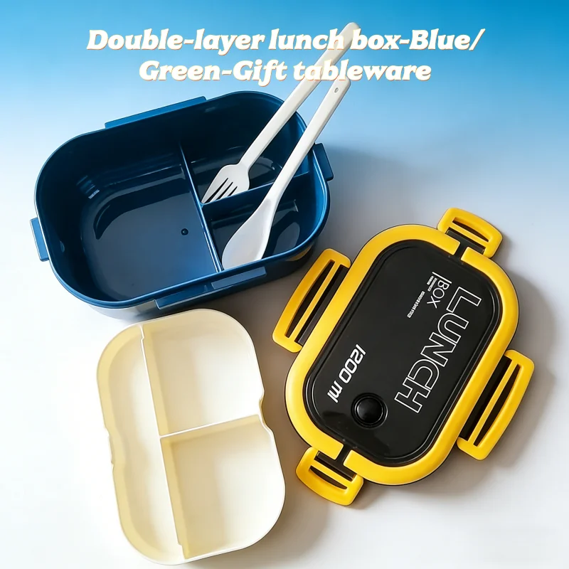 Portable Sealed Double Layer Leak Proof Bento Box with Cutlery Microwave Safe Kids Lunch Box Food Container Kitchen Accessory thumbnail 2