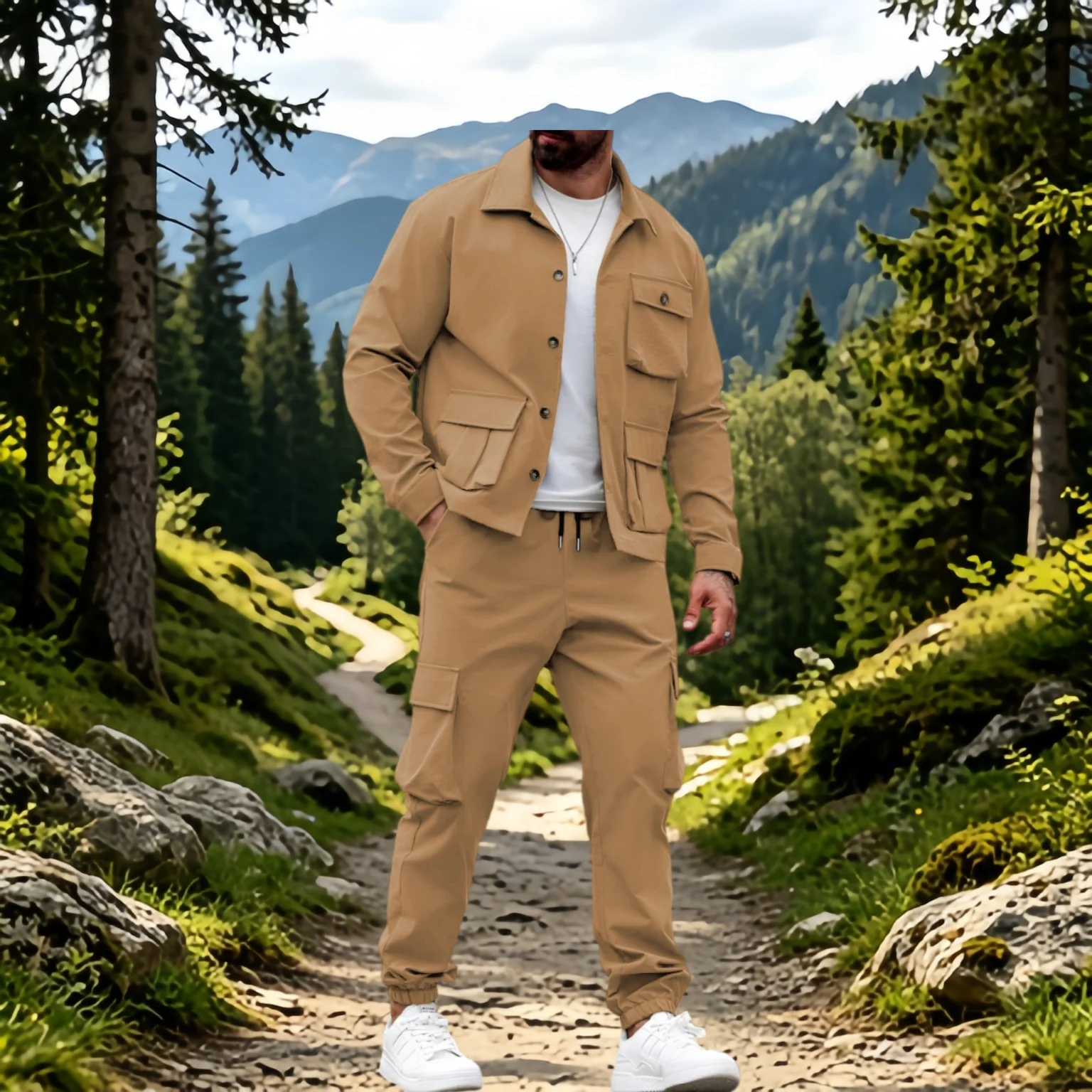 Spring/Summer new men's outdoor camping all-purpose set, featuring relaxed multi-pocket design with a retro style. thumbnail 2