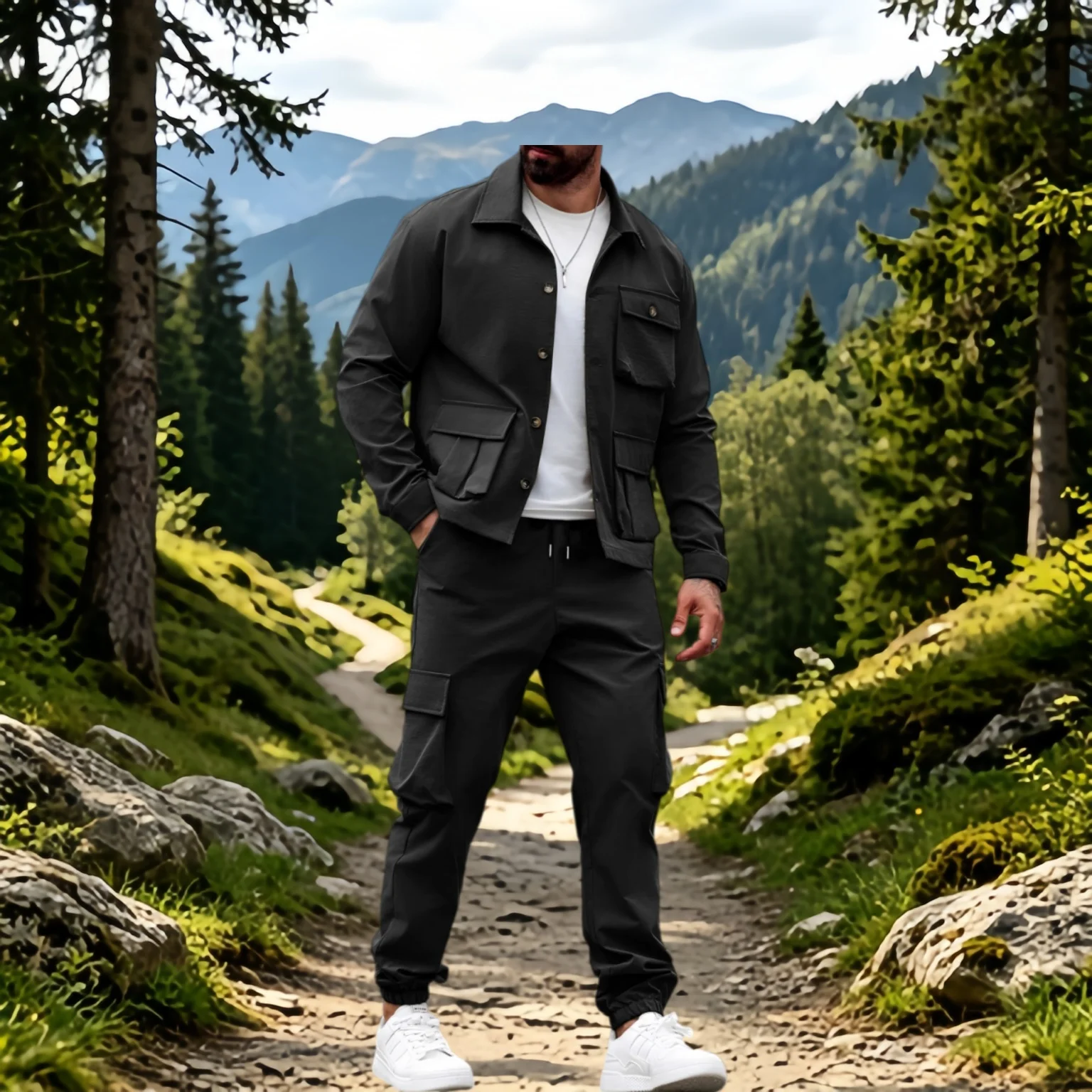 Spring/Summer new men's outdoor camping all-purpose set, featuring relaxed multi-pocket design with a retro style. thumbnail 4