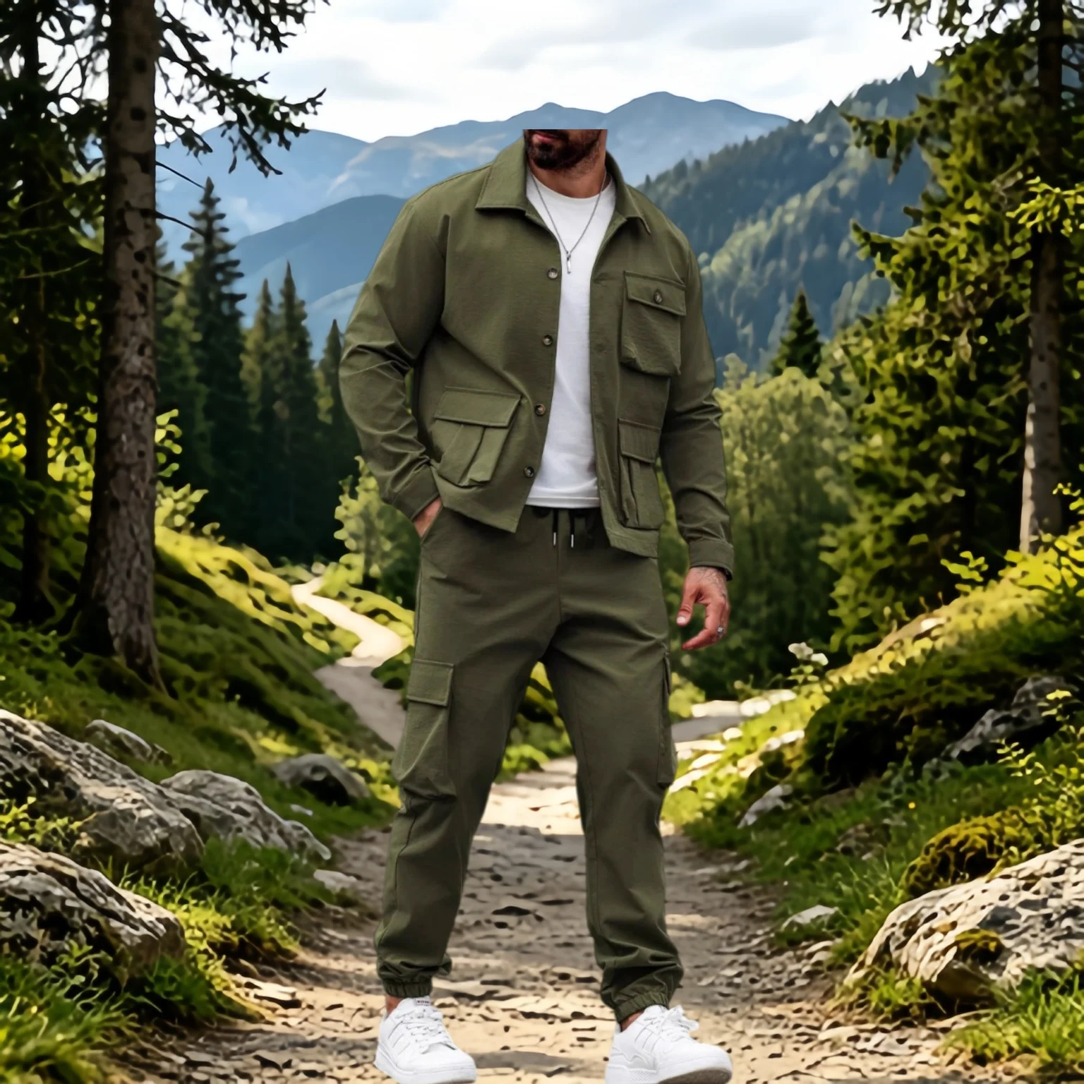 Spring/Summer new men's outdoor camping all-purpose set, featuring relaxed multi-pocket design with a retro style. thumbnail 3