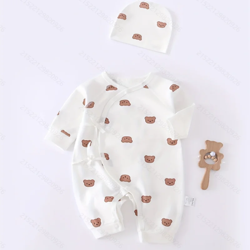All Seasons Cute Infant Newborn Baby Romper Baby Boy Girl Cartoon Bear Cotton Jumpsuit with Hat thumbnail 6