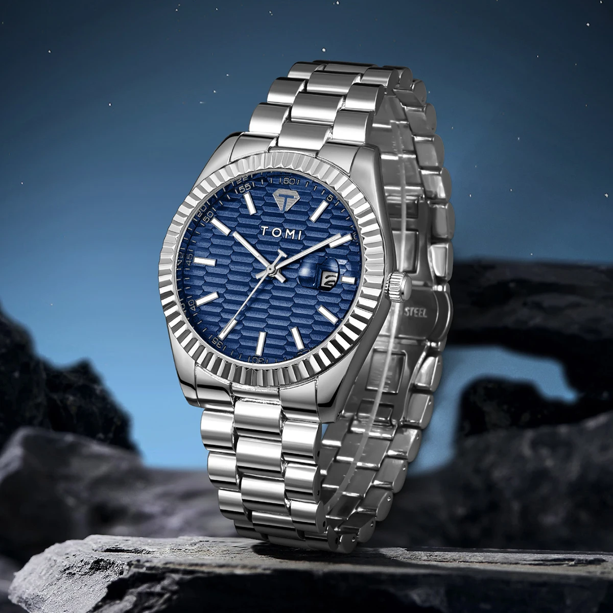 TOMI New Men's Watch Brooch Ring Gift Box Set Luxury Business Stainless Steel Strap Men's Calendar Casual Quartz Watch Reloj thumbnail 3