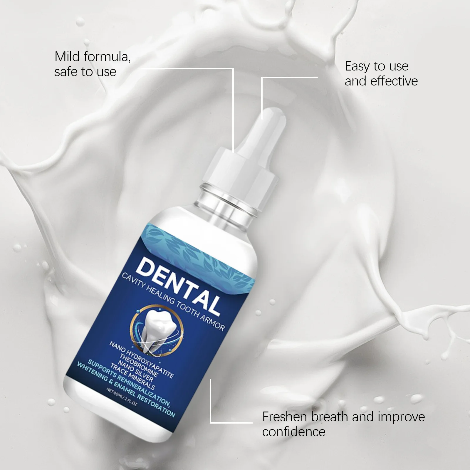 Oralhoe Dental Care Liquid Lasting Freshing Breath Deep Cleaning Oral Hygiene Removes Plaque Stains Teeth Brightening Serum 60ml thumbnail 3