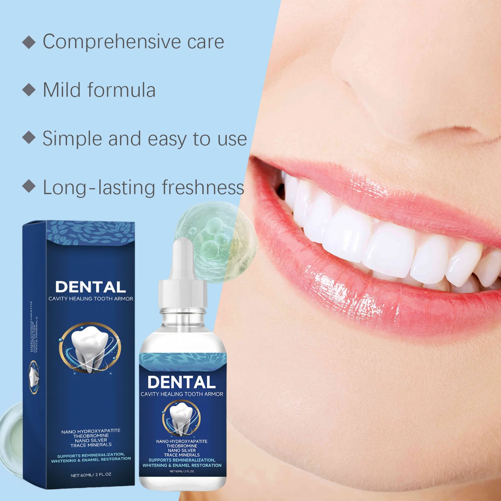 Oralhoe Dental Care Liquid Lasting Freshing Breath Deep Cleaning Oral Hygiene Removes Plaque Stains Teeth Brightening Serum 60ml thumbnail 4