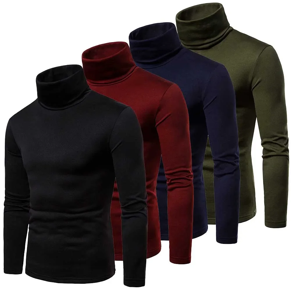 Autumn Winter Mens Turtleneck Sweaters Casual Thermal Long Sleeve Slim Fit Pullovers Stretch Basic Tops Sweatshirt Jumper TShirt thumbnail 2