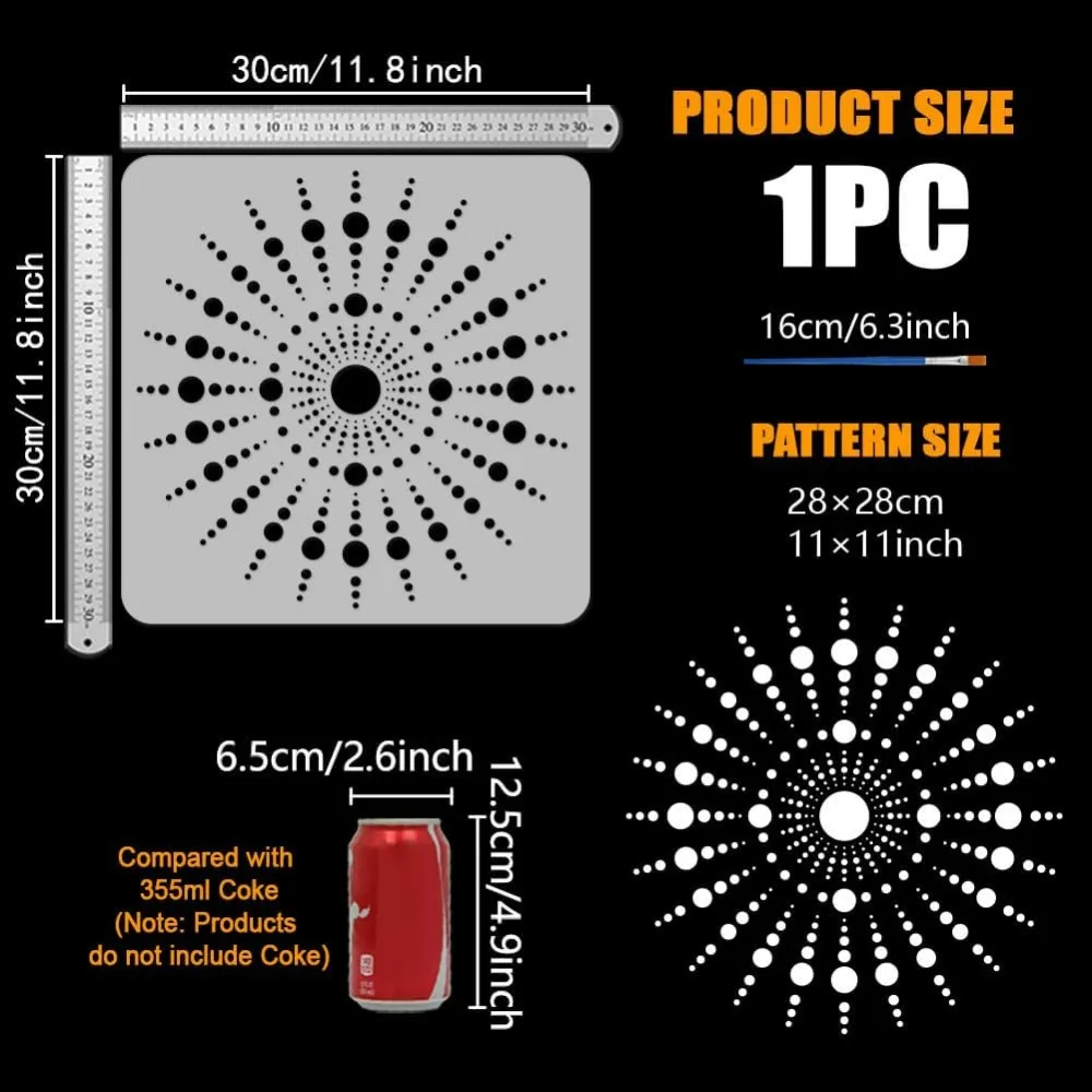Mandala Painting Stencil with Brush 30x30cm/11.8x11.8inch Mandala Dots Drawing Template Polka Dot Pattern DIY Decoration Stencil thumbnail 2