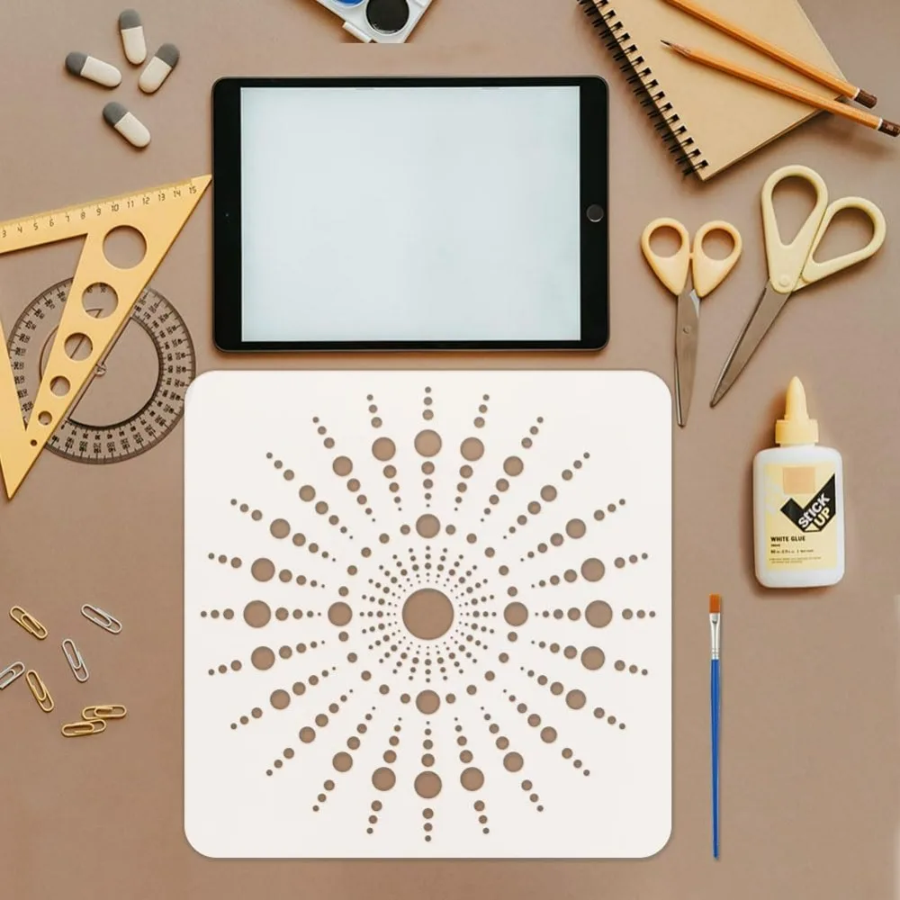 Mandala Painting Stencil with Brush 30x30cm/11.8x11.8inch Mandala Dots Drawing Template Polka Dot Pattern DIY Decoration Stencil thumbnail 3
