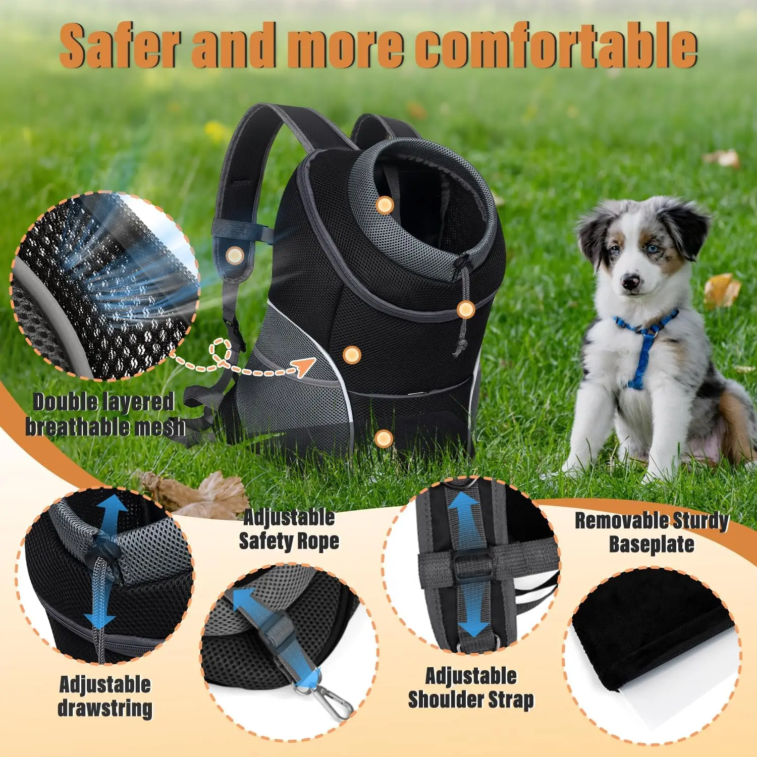 Pet Backpack Carrier for Small Dogs & Cats - Front-Folded Travel Backpack with Ventilation Mesh & Harness-Like Zipper Lock thumbnail 4