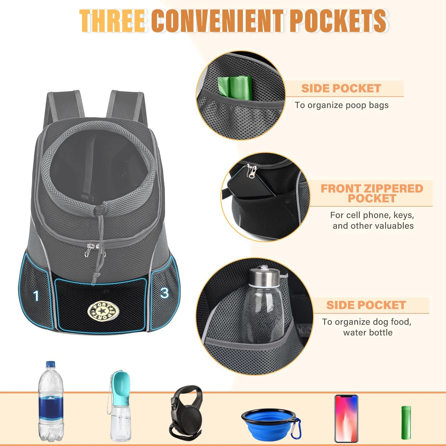 Pet Backpack Carrier for Small Dogs & Cats - Front-Folded Travel Backpack with Ventilation Mesh & Harness-Like Zipper Lock thumbnail 5