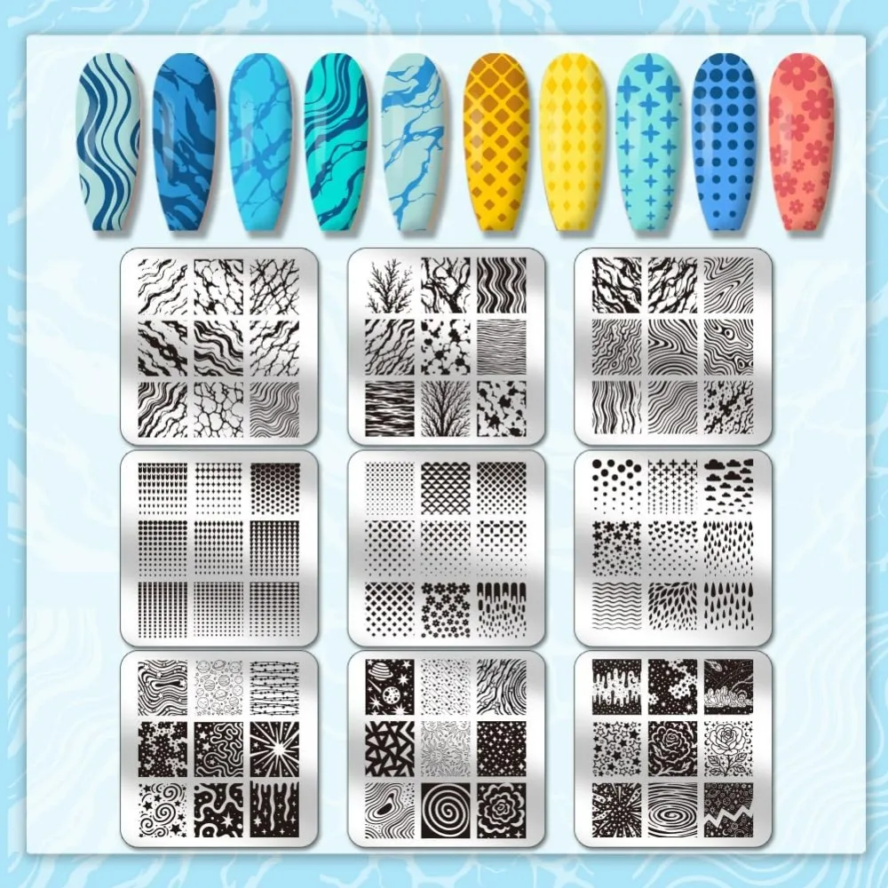 9pcs Marble Texture Nail Stamping Plates Line Graffiti Nail Art Designs Gradient Pattern Manicure Art Templates with Stamper thumbnail 3