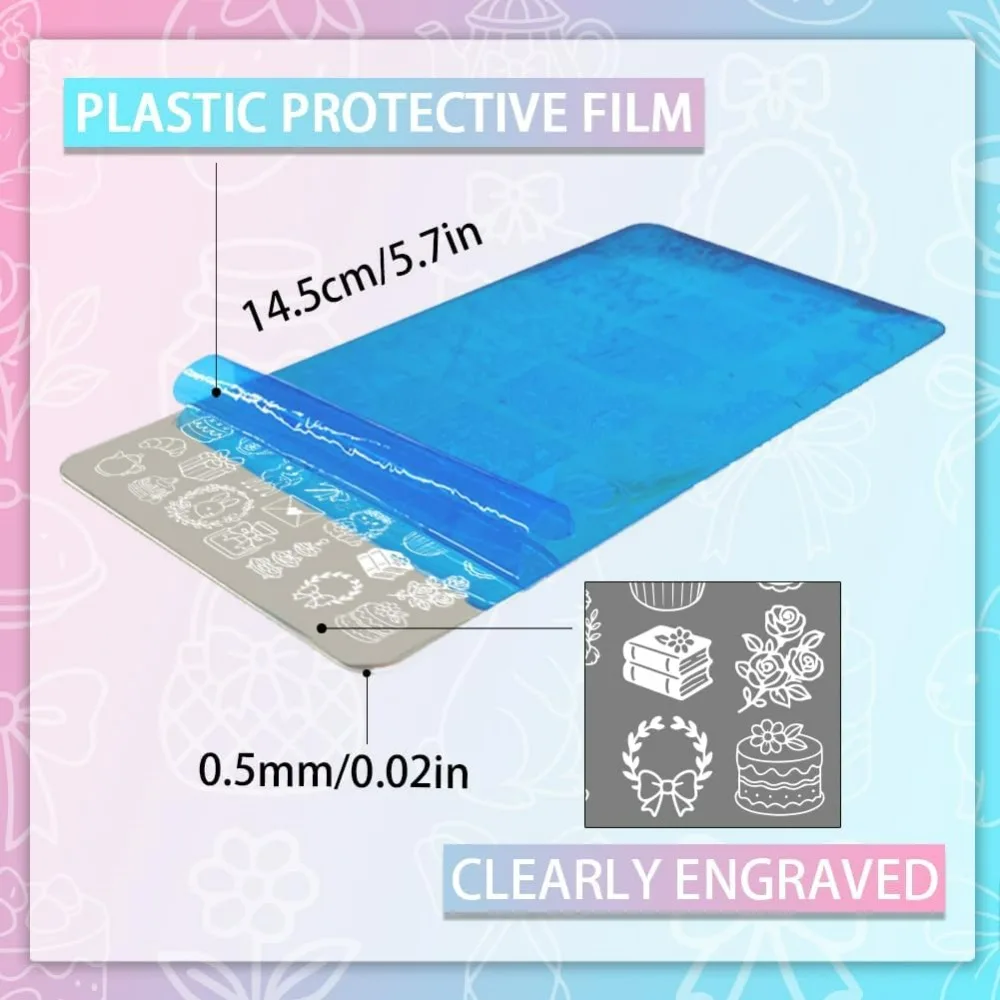 2pcs Cute Animals Nail Stamping Plates Bunny Cats Art Templates Afternoon Tea Theme Dessert Manicure Art for Manicures thumbnail 2