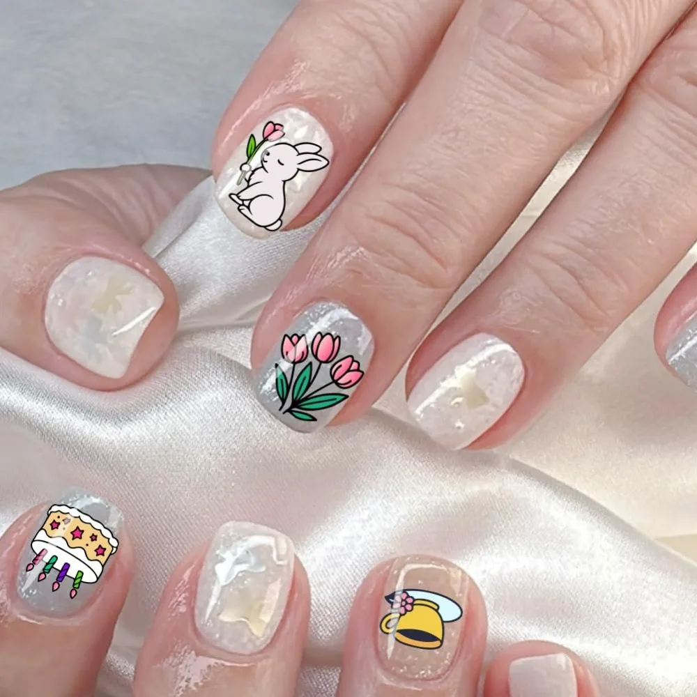 2pcs Cute Animals Nail Stamping Plates Bunny Cats Art Templates Afternoon Tea Theme Dessert Manicure Art for Manicures thumbnail 5