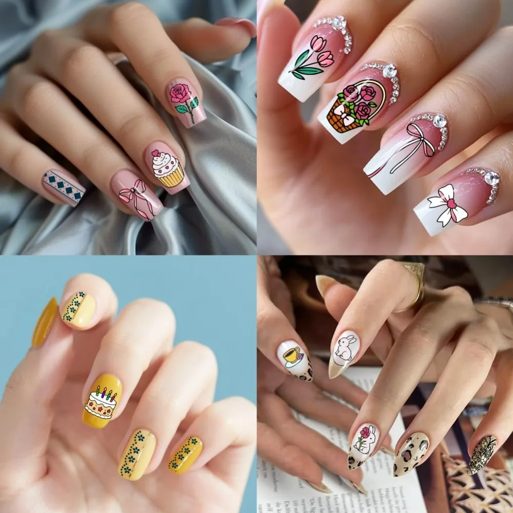 2pcs Cute Animals Nail Stamping Plates Bunny Cats Art Templates Afternoon Tea Theme Dessert Manicure Art for Manicures thumbnail 4