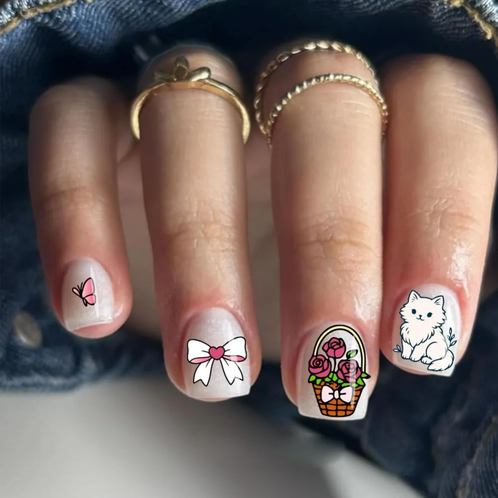 2pcs Cute Animals Nail Stamping Plates Bunny Cats Art Templates Afternoon Tea Theme Dessert Manicure Art for Manicures thumbnail 6