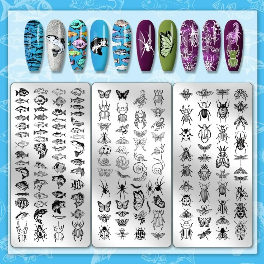 3pcs Insects Nail Stamping Plates Fish Nail Art Templates Beetle Snails Nails Art Stencils Butterfly Nails Stamper Winged thumbnail 3