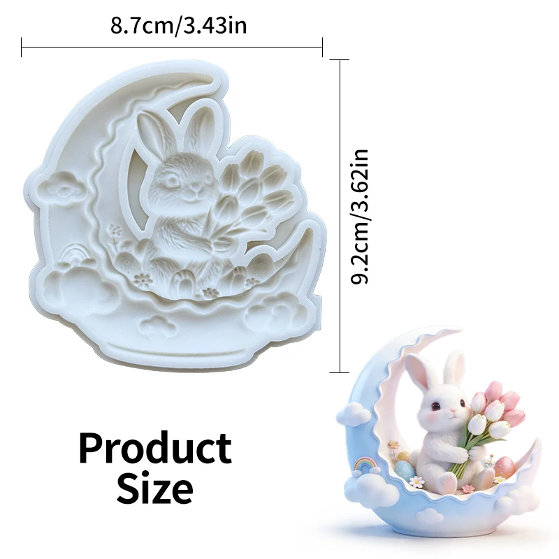 Flower and rabbit silicone molds on the moon, reusable resin molds, clay and gypsum molds, DIY decorative handmade molds thumbnail 2