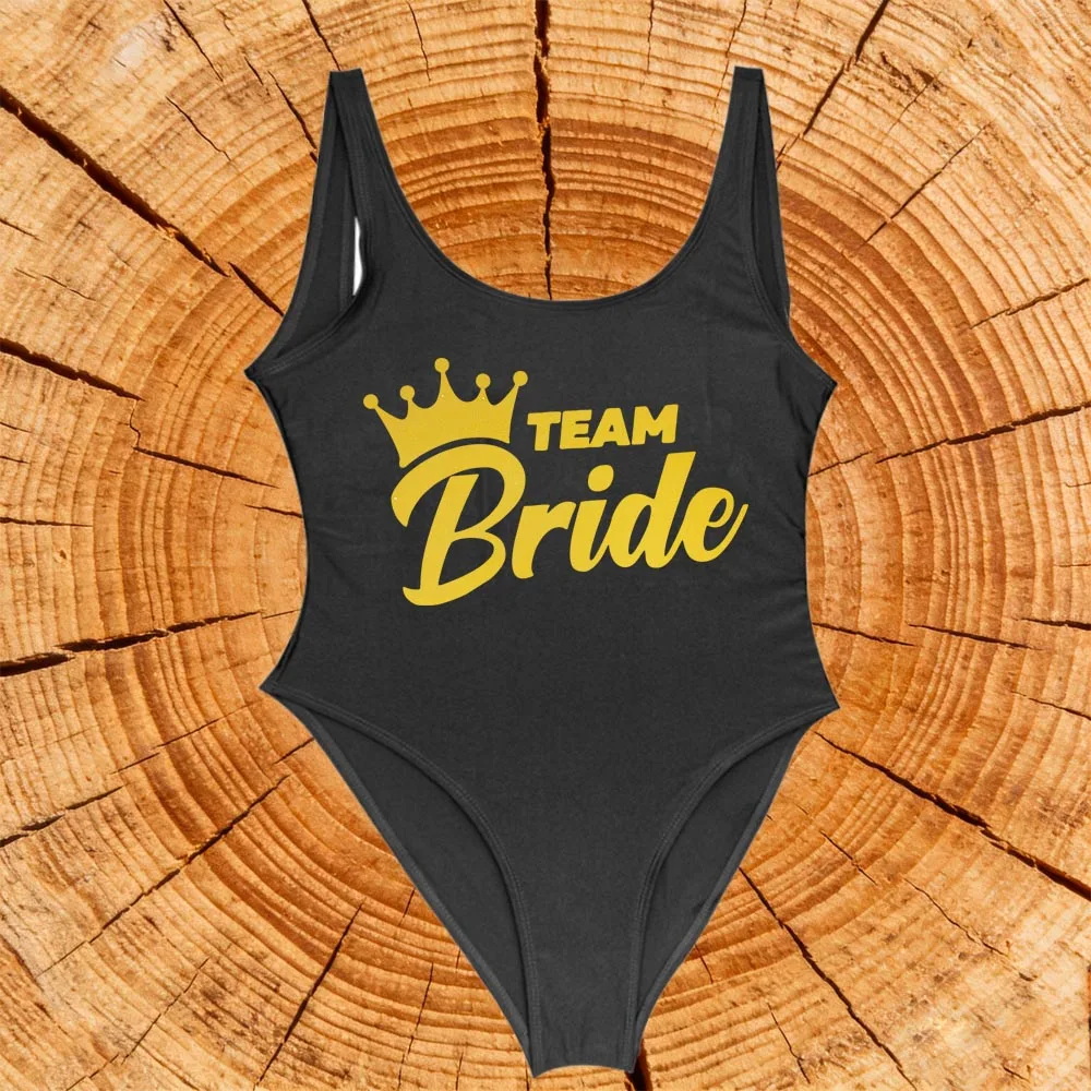 S-3XL Team Bride Swimsuits One-Piece Bridal Swimwear Pink Crown Women Bathing Suits Bachelor Party Bodysuits Sexy Summer Suits thumbnail 2
