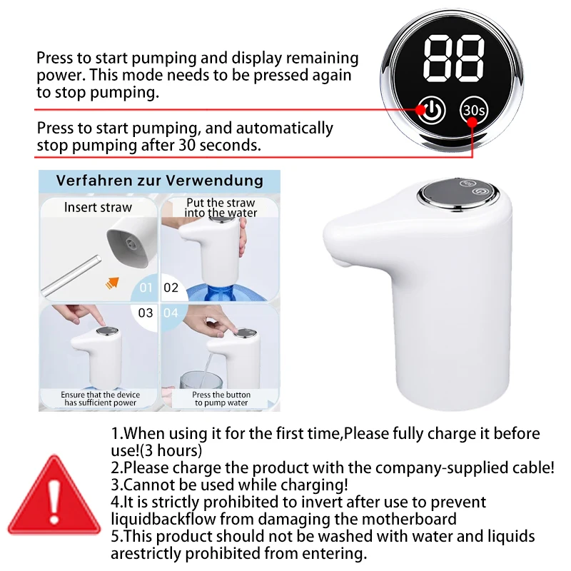 USB Charging Water Dispenser Pump Universal Electric Drinking Water Jug Pump Automatic for Home Kitchen Office Daily Use thumbnail 6