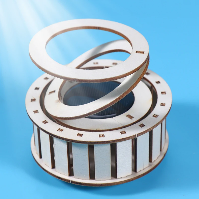 Solar-Powered Double-Ring Rotating Toy Kids Fun Tech DIY Handmade STEM Science Experiment Wooden Assembly Educational Gift thumbnail 3
