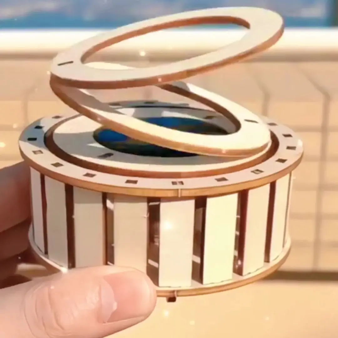 Solar-Powered Double-Ring Rotating Toy Kids Fun Tech DIY Handmade STEM Science Experiment Wooden Assembly Educational Gift