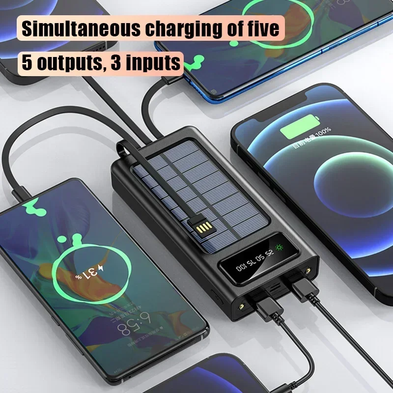 VIVO Solar Power Bank 500000mAh Mobile Large Capacity Power Fast Charging Battery With Dual USB 4 Cables For iPhone Samsung 2026 thumbnail 2