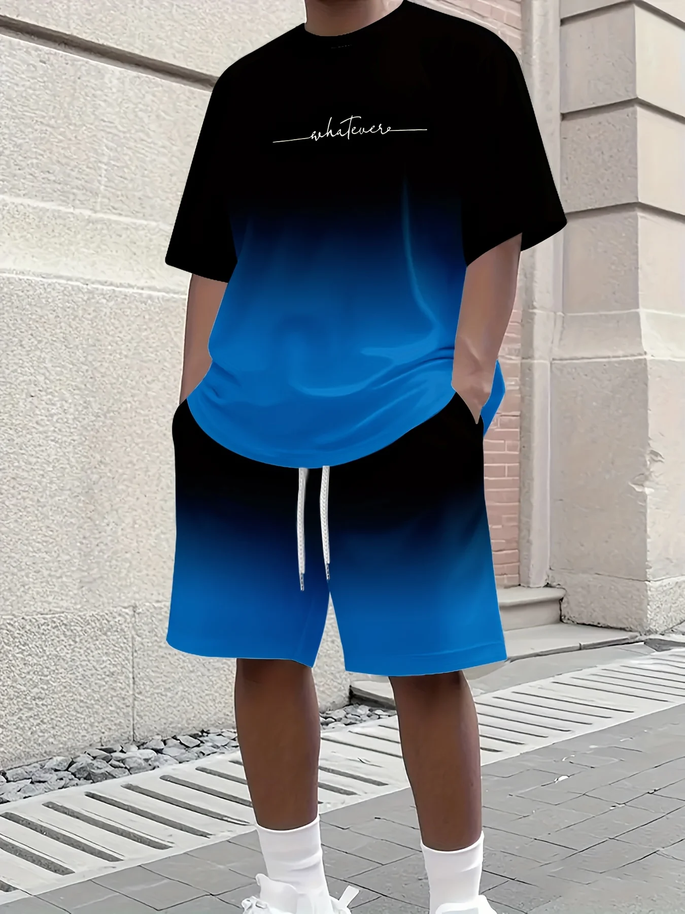 Summer Gradient Color Athletic T-Shirt and Shorts Set Stylish Men's Quick-Dry Athletic Short-Sleeve Top with Drawstring Shorts thumbnail 3