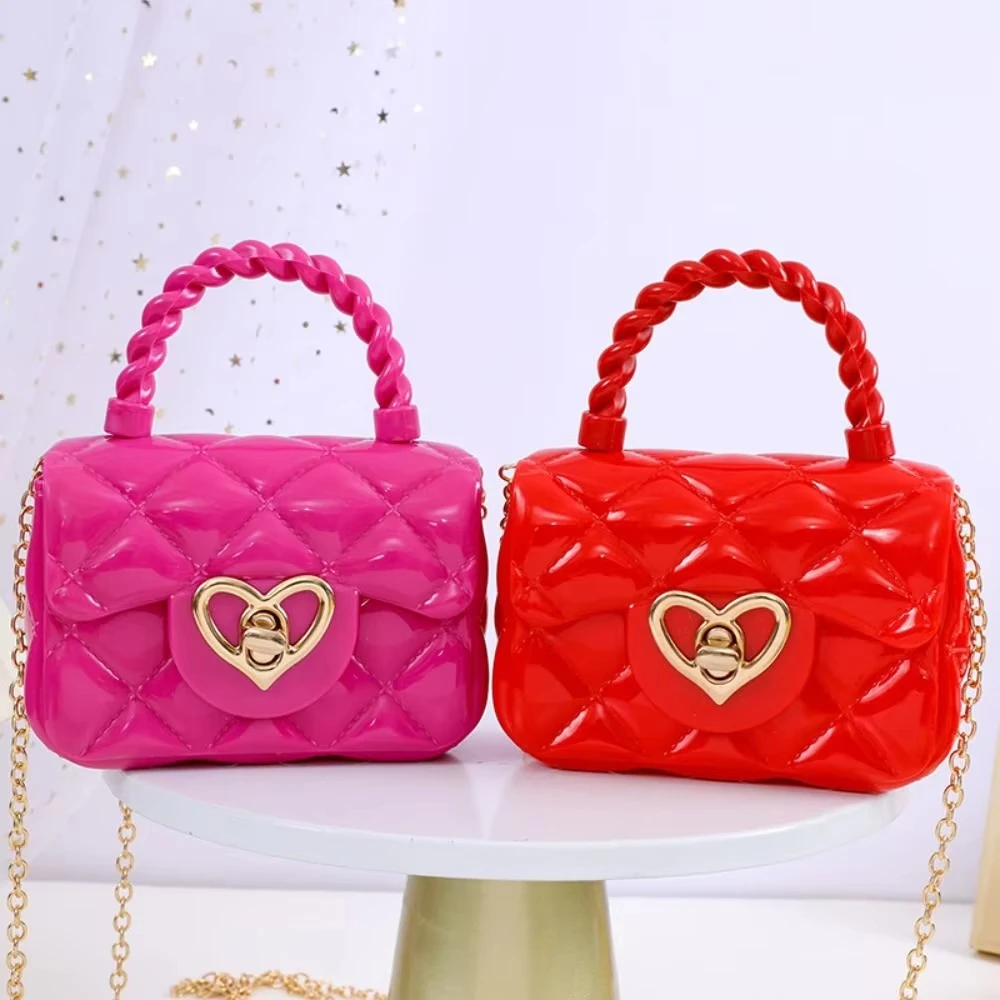 Fashion Kids PU Leather Crossbody Bag Girls Heart Shoulder Jelly Mini Coin Purse Children's Handbag Gift thumbnail 2