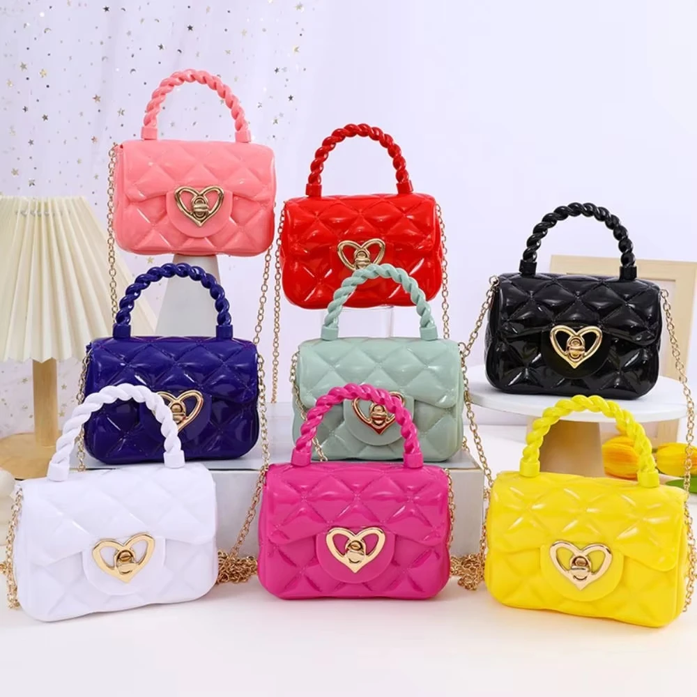 Fashion Kids PU Leather Crossbody Bag Girls Heart Shoulder Jelly Mini Coin Purse Children's Handbag Gift