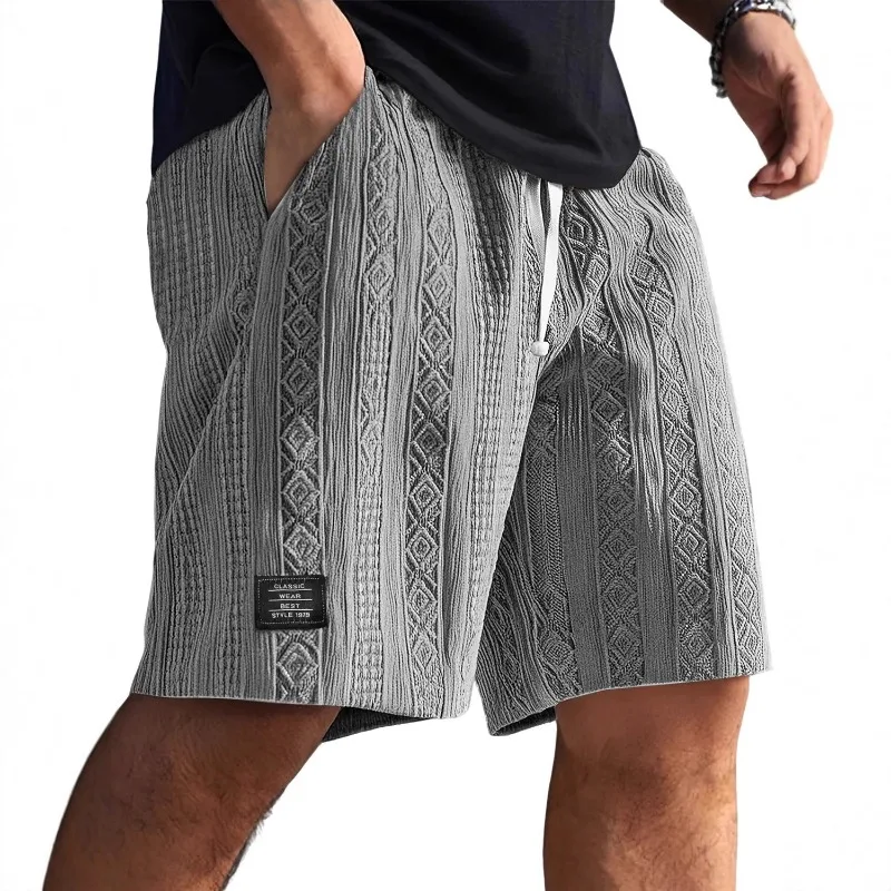 Men's Jacquard Casual Shorts Summer Harajuku Solid Sweatpants Fashion Men Short Pants Retro Men Clothes Roupas Streetwear New thumbnail 3