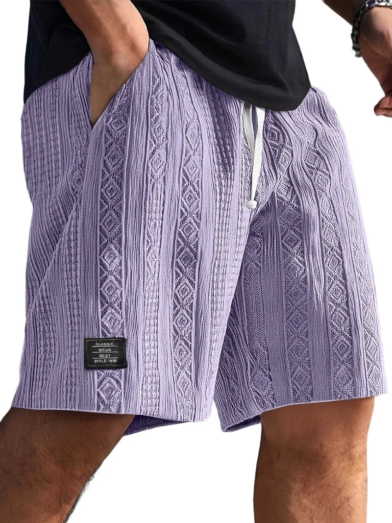Men's Jacquard Casual Shorts Summer Harajuku Solid Sweatpants Fashion Men Short Pants Retro Men Clothes Roupas Streetwear New thumbnail 2