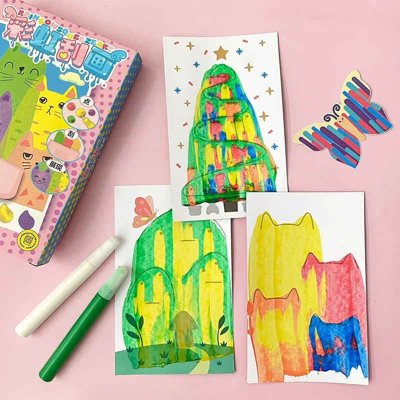 Cute Animal Scratch Paint Art Kit for Kids Color Painting Drawing Papers Squeegee Tools Art Supplies Creative Teaching DIY Craft thumbnail 3