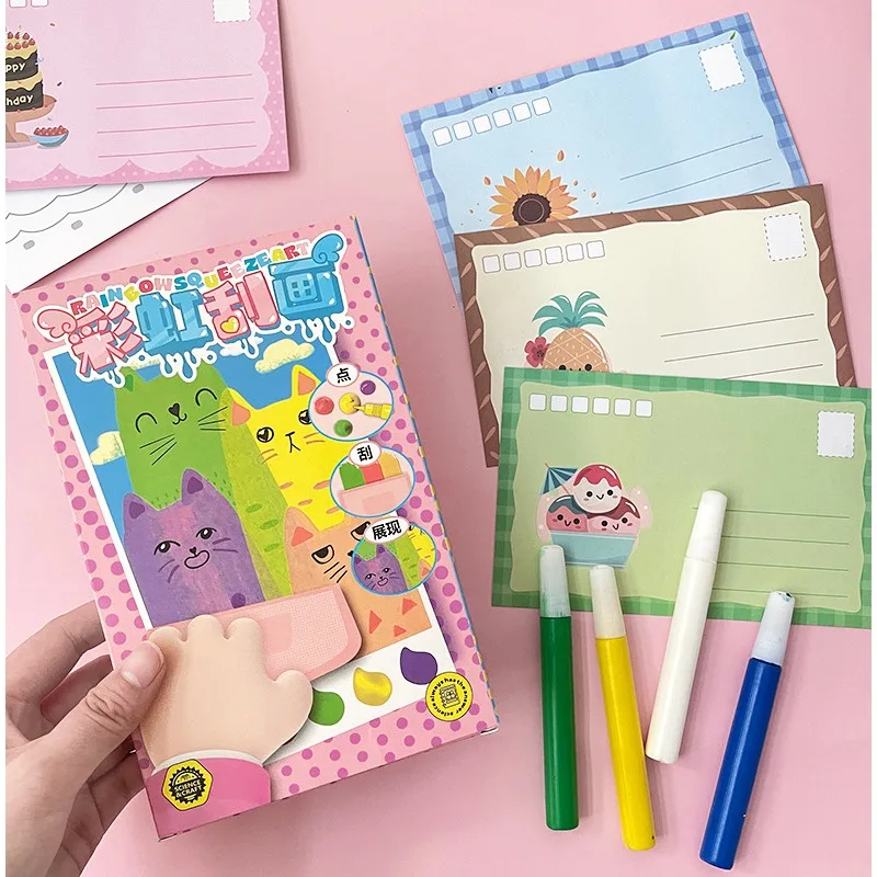 Cute Animal Scratch Paint Art Kit for Kids Color Painting Drawing Papers Squeegee Tools Art Supplies Creative Teaching DIY Craft thumbnail 4