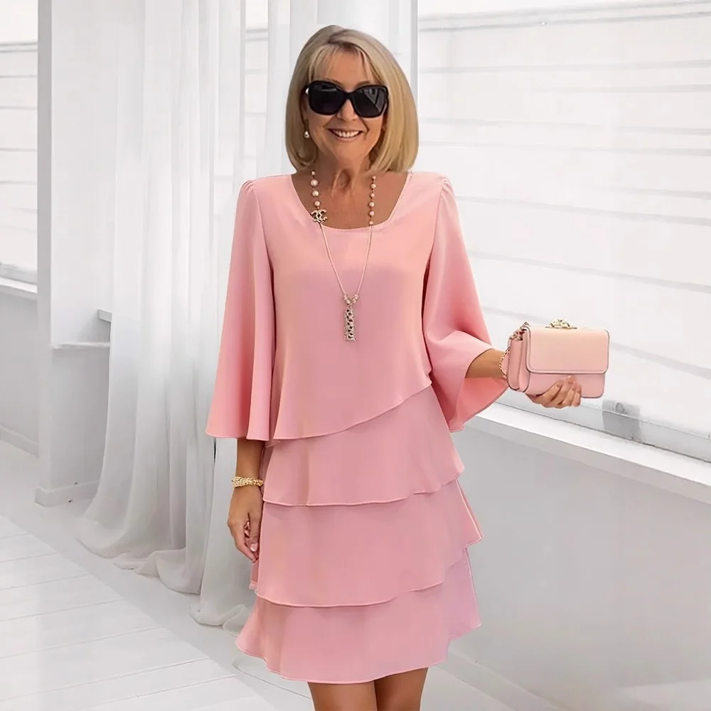 Women's Tiered Ruffle Bell Sleeve Shift Dress Square Neck Flowy Casual Gown for Elegant Daily Wear and Social Events ﻿ thumbnail 3