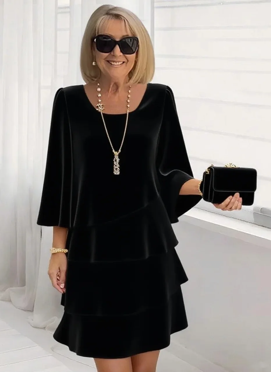 Women's Tiered Ruffle Bell Sleeve Shift Dress Square Neck Flowy Casual Gown for Elegant Daily Wear and Social Events ﻿ thumbnail 5