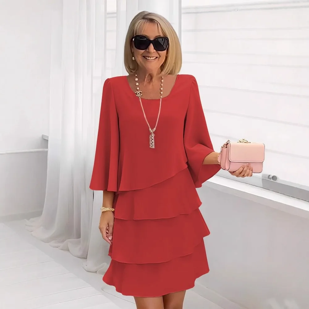 Women's Tiered Ruffle Bell Sleeve Shift Dress Square Neck Flowy Casual Gown for Elegant Daily Wear and Social Events ﻿ thumbnail 2