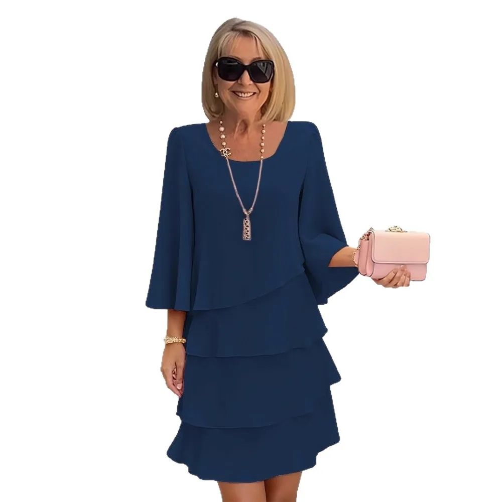 Women's Tiered Ruffle Bell Sleeve Shift Dress Square Neck Flowy Casual Gown for Elegant Daily Wear and Social Events ﻿ thumbnail 6