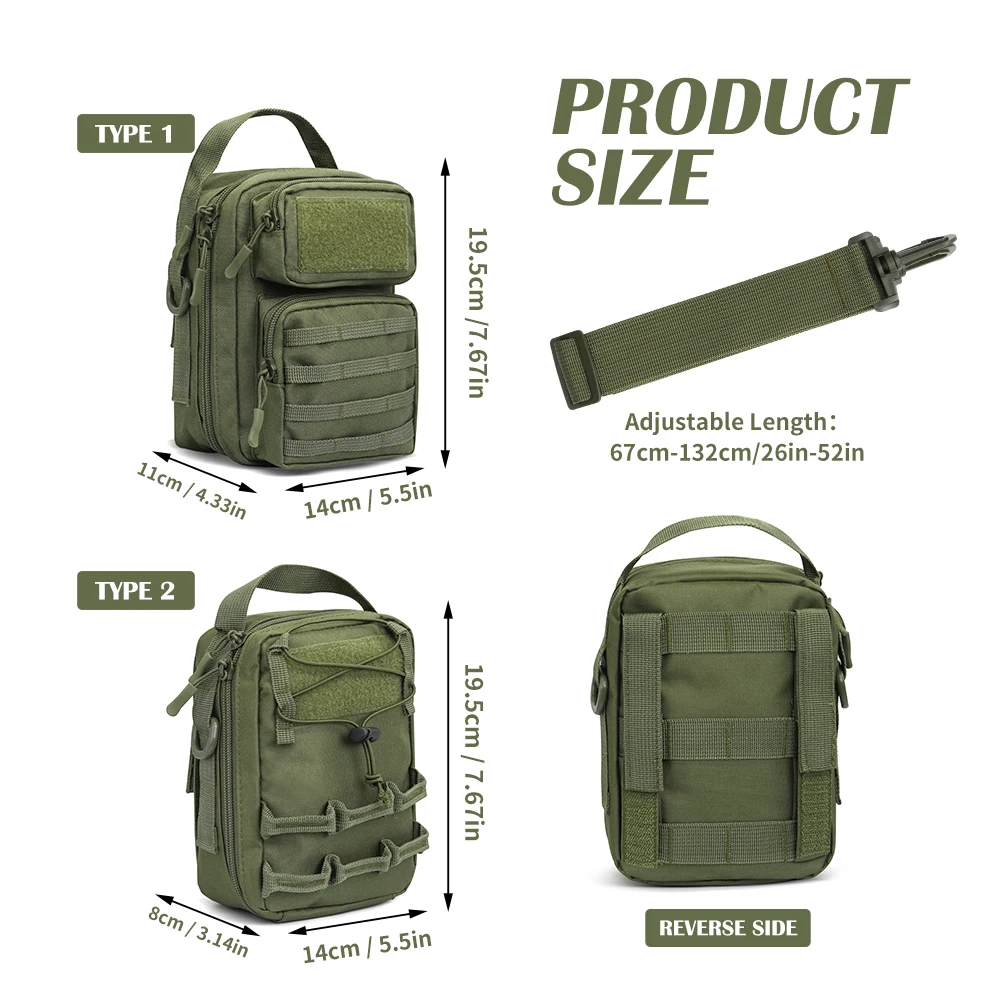 Tactical MOLLE Pouch for Climbing, Hiking, Skiing&Cycling, Crossbody Bag, Shoulder Bag, Handle Bag, Waist Bag, Outdoor Gear Bag thumbnail 2