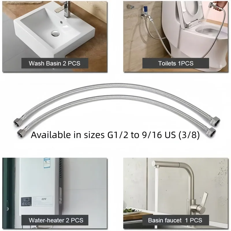Bidet Extension Hose Stainless Steel  9/16 （US3/8） to G1/2  Toilet Adapter Accessories thumbnail 2