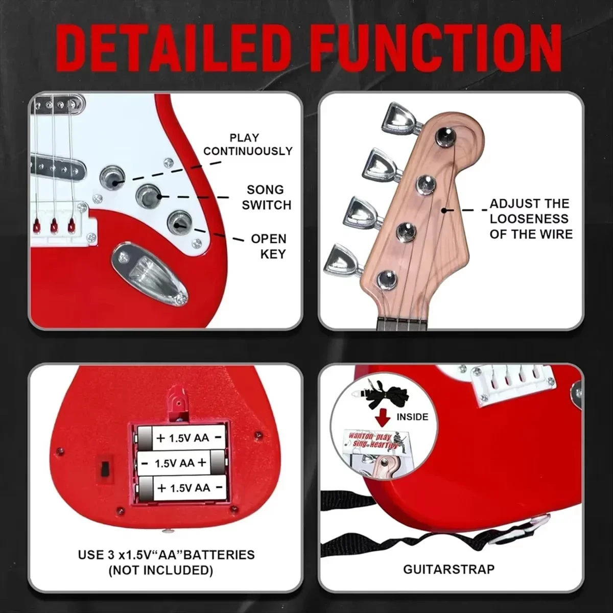 4-string electric guitar toy for children beginners, rechargeable electronic musical instrument, suitable for gifts and camping thumbnail 4