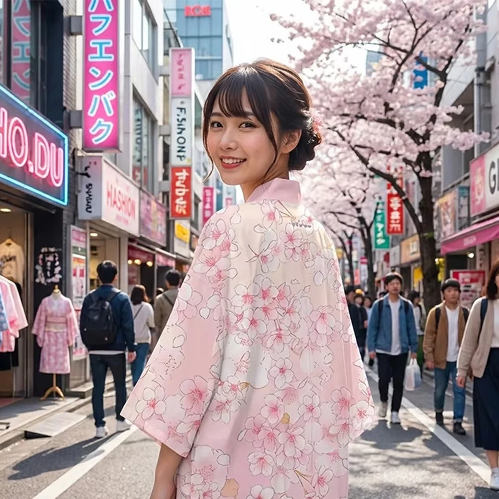 WIFRU Men's Women's Kimono Cardigan Japanese Cherry Blossom Print Haori Jacket Harajuku Style Asian Fashion Traditional clothing
