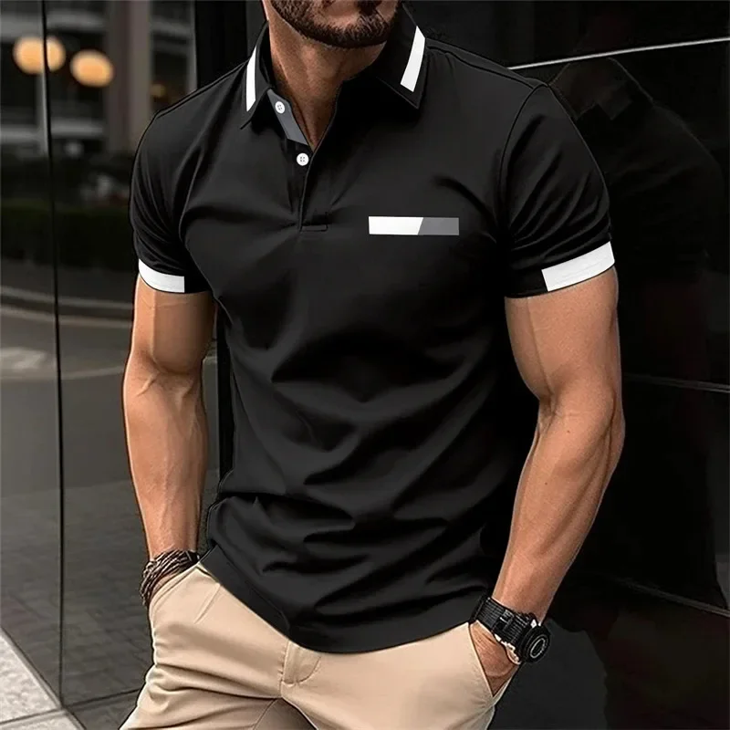 Men's Fitness Casual Sports T-shirt Gym Running Sports Elastic Short-sleeved Polo Shirt Lapel Top Men's Slim Fit T-shirt thumbnail 3