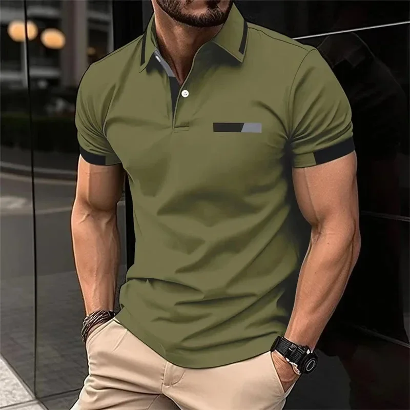 Men's Fitness Casual Sports T-shirt Gym Running Sports Elastic Short-sleeved Polo Shirt Lapel Top Men's Slim Fit T-shirt thumbnail 2
